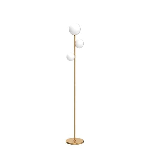 Fiqevs 3 Globe Mid Century Modern Floor Lamp for Living Room, Gold Standing Lamp with Frosted Glass Shade and 3x2700K Warm LED Bulbs, Vintage Retro Tall Lamps for Bedrooms, Office - Antique Brass thumbnail 4