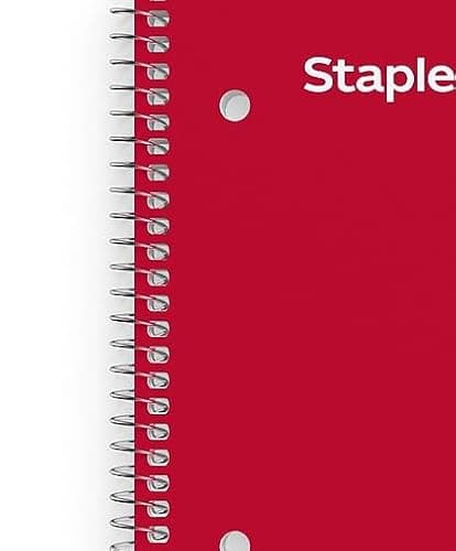 Staples Accel 1-Subject Notebook, 8.5x11 Inch, College Ruled, Red | 100 sheets for school, office, and everyday note-taking and writing. thumbnail 8
