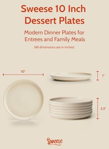 Sweese Porcelain Dinner Plates Set - 10 Inch Beige Round Dishes, 6-Pack, for Salad Serving, Scratch Resistant, Oven, Microwave Safe thumbnail 2