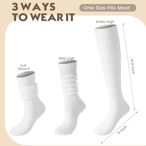 Nimalpal Slouchy Socks for Women 3 Pairs (White), Women's Fall Winter Soft Long Chunky Scrunch Socks Size 5-11 thumbnail 4