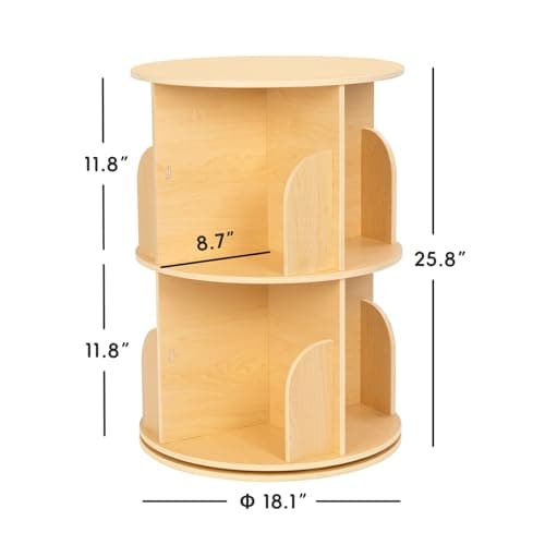 OOOK 2 Tier Rotating Bookshelf, Small Corner Bookshelf Floor Standing Wooden Narrow Bookcase Organizer for Kidsroom, Bedroom, Living Room thumbnail 3