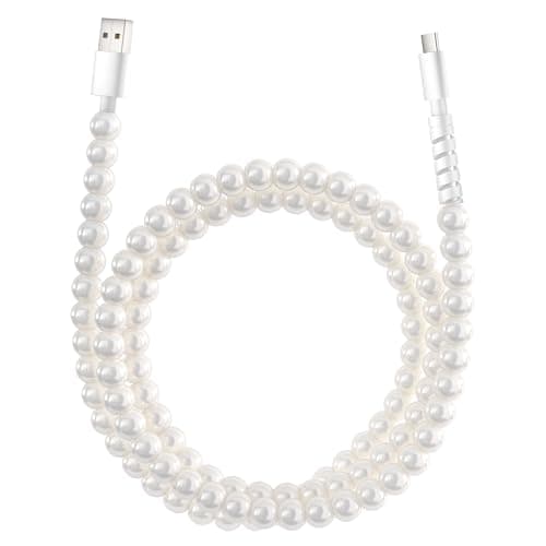 XNMOA USB to USB C Cable 3.3FT 60W White Pearl USB iPhone Charger Cord Beaded Phone Type C Charger Fast Charging Cable Cord for iPhone 17 16 15 Plus Pro Max 17 Air 16E Samsung Galaxy S25 S24 S23 thumbnail 8
