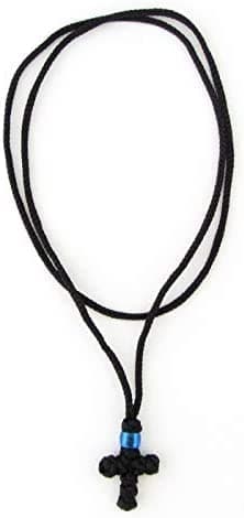 Greek Knotted Cross Pendant Necklace with Blue Bead from Mt. Athos (35-05) - Image 1