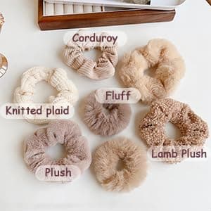 Yonchic 7-Piece Velvet Solid Elastic Hair Ties, Gentle Style Scrunchies for Women Long Thick Hair, No Damage Hair Scrunchies Rubber Bands Accessories (Khaki) thumbnail 6