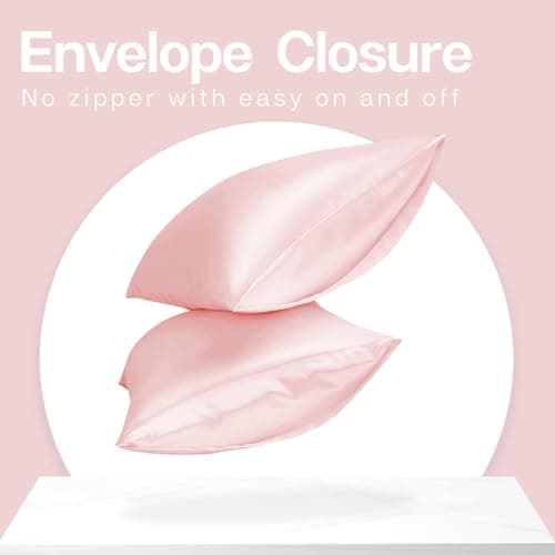 MR&HM Satin Pillowcase for Hair and Skin, Silk Satin Pillowcase 2 Pack, Standard Size Pillow Cases Set of 2, Silky Pillow Cover with Envelope Closure (20x26, Light Pink) thumbnail 6