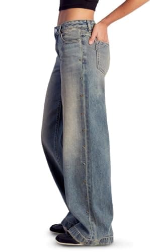 PacSun Women's Casey Low Rise Baggy Jeans Star Stud - Blue Size 25 ... - Image 1