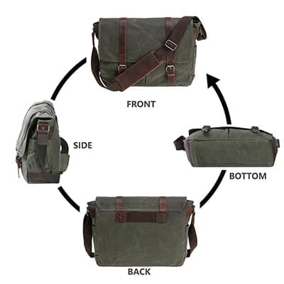 Vintage Genuine Leather Waxed Canvas Briefcase Large Satchel Shoulder Bag Rugged Computer 15.6" Laptop Bag thumbnail 8