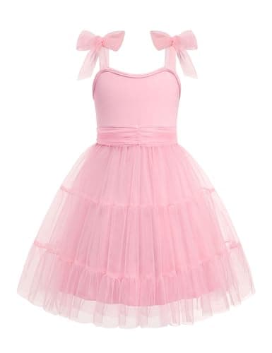 Arshiner Girls Dresses Summer Sleeveless Bow-Tie Straps Formal Fancy Party Birthday Tulle Dress Light Pink Tween 10-11 Years - Image 1