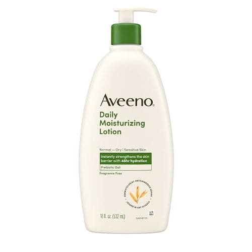 Aveeno Daily Moisturizing Body Lotion for Normal to Dry Skin, Moisturizer with Soothing Prebiotic Oat, Non Greasy, Non Comedogenic, Fragrance Free Body Lotion for Women & Men, 18 Fl Oz - Image 1