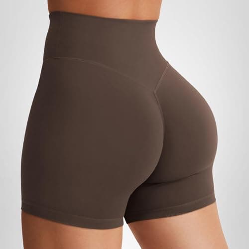YEOREO Women's Biker Shorts 4.5" / 6" Workout Gym Shorts Craze High Waist Tummy Control Hidden Scrunch Running Yoga Coffee S thumbnail 6