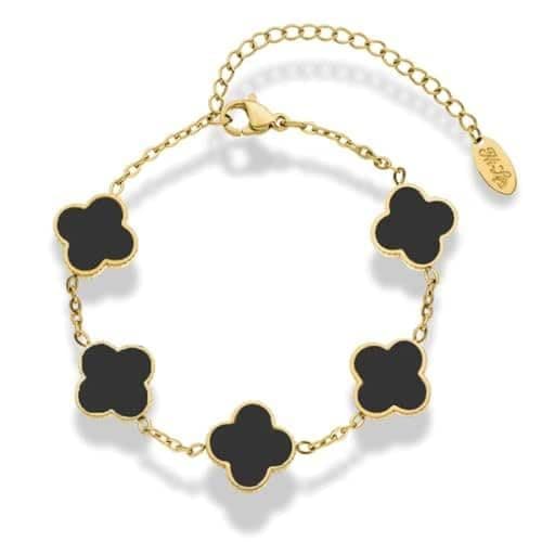 Kleeblattarmband - wasserfest I Armband Gold I Damen Armband mit Anhängern für Mutter & Tochter I für Weihnachten und andere Anlässe I Edelstahl I Größe 17-20 cm (Schwarz Gold) thumbnail 3