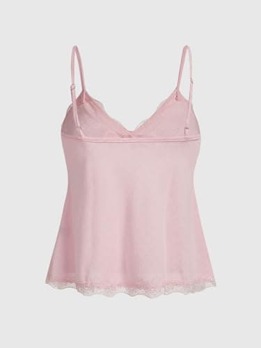 SHENHE Women's Y2K Lace Cami Coquette Bow Babydoll Top Heart Eyelet Cute Camisole Tank Top Pink Small thumbnail 3