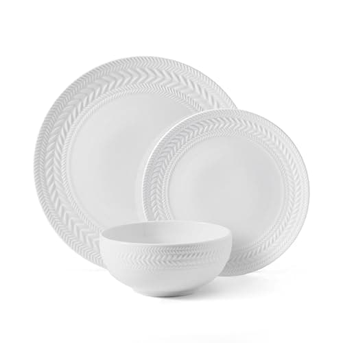 Pfaltzgraff Josephine 24-Piece Dinnerware Set, Porcelain Dish Set with Embossed Basket Weave Design, Service for 8, White Plates and Bowls Sets, Microwave and Dishwasher Safe thumbnail 2