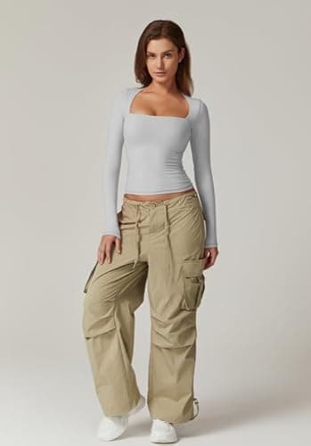 QINSEN Women's Sexy Square Neck Shirt Long Sleeve Double Lined Tees Fitted Going Out Tops thumbnail 5