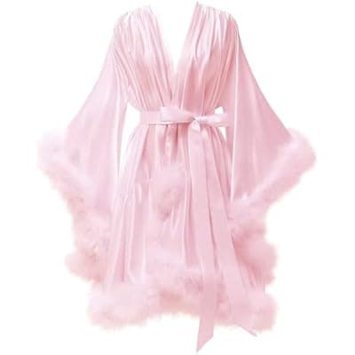 Tianzhihe Feather Robe Silk Satin Short Sexy Bridal Italy | Ubuy