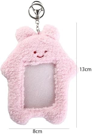 2Pcs Cute Plush Photocard Holder with Keychain, Cartoon Rabbit Cat Photo Sleeve Cartoon Plush Photo Sleeve Protective Case Photo Albums, Frames Accessories (Pink+White) thumbnail 3