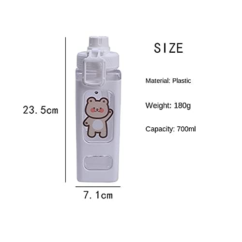 PEXIZUAN Kawaii Bear Water Bottle With Straw Sport Plastic Portable Square Drinking Bottle For Girl Cute Juice Tea Water Cups 700ml(Pink,700ml) thumbnail 2