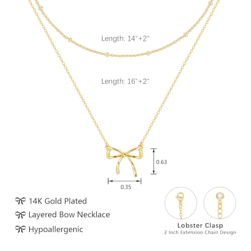 OGD Gold Bow Necklace for Women - 14K Gold Plated, Dainty Bow Pendant, Choker Necklace, Gift Idea thumbnail 5
