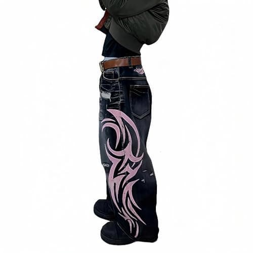 Xojbzoo Unisex Y2K Streetwear Baggy Jeans Retro Totem Print Goth Pants High Waisted Wide Leg Harajuku Hip-Hop Style - Image 1