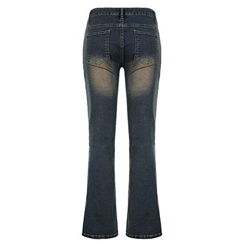 HOXIJIA Women High Waisted Wide Leg Denim Pants Y2K Patterned Baggy Flared Hem Jeans Stretch Bell Bottom Trousers thumbnail 6