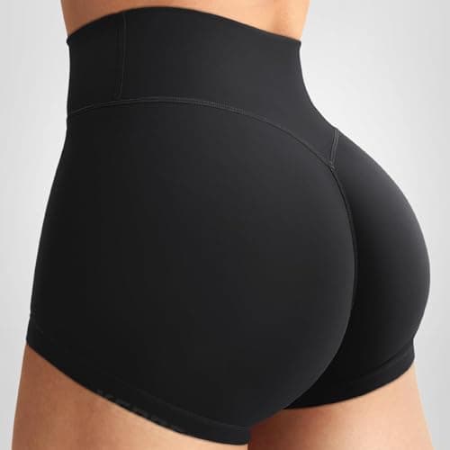 YEOREO Women's Biker Shorts 2.5" No Front Seam Elysina High Waist Hidden Scrunch Workout Gym Yoga Running Shorts Black XL thumbnail 7