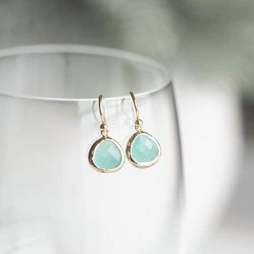 Dainty Aqua Blue Mint Green Dangle Earrings - 14k Gold-Plated, Hypoallergenic, Lightweight Sweet Crystal Glass Drops, Minimalist Beach Jewelry by MJLULU thumbnail 7