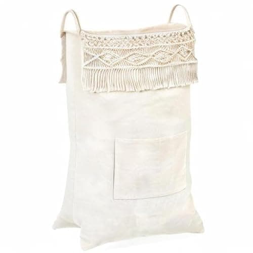 Mkono Macrame Hanging Laundry Hamper Bag Over The Door Organizer Laundry Bag Boho Decor Hanging Clothes Hamper for College Dorm Room Bathroom Home Travel Space Saving thumbnail 6