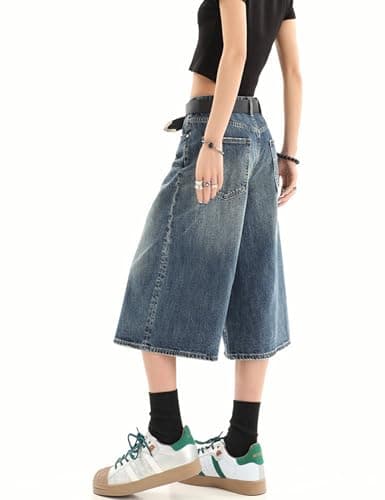 Y2k Baggy Jean Shorts Jorts Y2k Hip Hop Shorts Skater Jeans Grunge Jorts Aesthetic Cropped Pants thumbnail 4