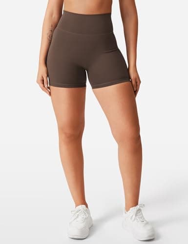 YEOREO Women's Biker Shorts 4.5" / 6" Workout Gym Shorts Craze High Waist Tummy Control Hidden Scrunch Running Yoga Coffee S thumbnail 4