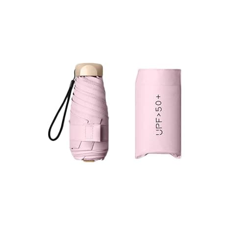 Mini Travel Umbrella With Case, Compact UV Protection for Sun and Rain, Lightweight Windproof Umbrella for Women, Men, Kids (Pink) - Image 1