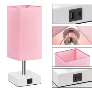 Ambimall Touch Control Table Lamp with 2 USB Charging Ports, 3 Way Touch Lamps Beside Desk, Nightstand Lamp for Bedrooms Living Room, Pink Shade with White Base, LED Bulb Included(Pink) thumbnail 6