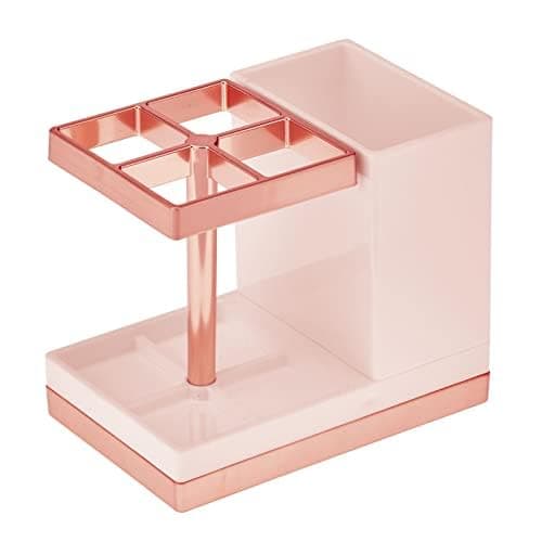 mDesign Plastic Toothbrush and Toothpaste Storage Organizer Holder - Home Decor for Bathroom Countertop - Holds Toiletries and Beauty Accessories - Lumiere Collection, Light Pink/Rose Gold - Image 1