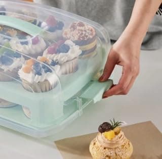 Top Shelf Elements Cupcake Carrier, EXTRA TALL LID, Green Cupcake Holder Carries 24 Standard-Size Cupcakes, Muffin Traveler Two Tier Stand Reusable Cupcake Box thumbnail 5