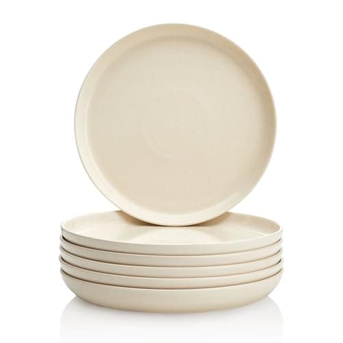 Sweese Porcelain Dinner Plates Set - 10 Inch Beige Round Dishes, 6-Pack, for Salad Serving, Scratch Resistant, Oven, Microwave Safe - Image 1
