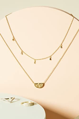 PAVOI 14K Gold Plated Layering Necklaces | Stylish Minimalist Design Pendant Necklaces | Bar, Circle, Lotus, Disc, Dog Tag, Horizontal Bar Pendants for Women, Yellow Gold, No Gemstone thumbnail 3
