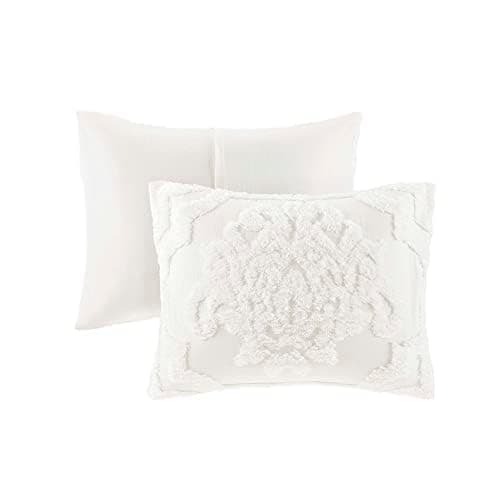 Madison Park Tufted Chenille 100% Cotton Duvet- Modern Luxe All Season Comforter Cover Bed Set with Matching Shams, King/Cal King(104"x92"), Damask Off White 3 Piece thumbnail 13