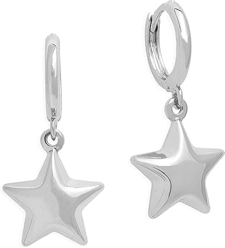 Jean Beau Hoop Huggie Charm Gold Silver Sun Star Earrings for Women, Trendy Puffy Drop Earring Prom Fashion Accessories Jewelry Gift - Image 1