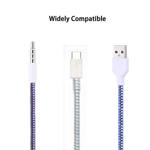 Cable Protector Animal Proof Wire Repair, Cord Protector for Pets Headphone Saver Spiral Cable Wrap Strain Relief, Cord Sleeve for Phone Cable USB Date Cable, 60 inches, 2 pcs, Silver-Green-Yellow thumbnail 6