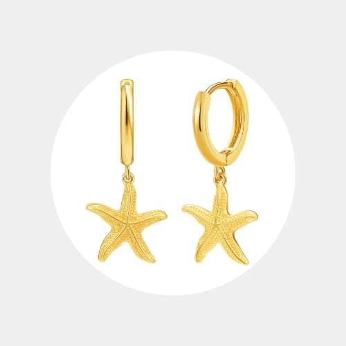 SANNYRA Huggie Earrings for Women - 14K Gold Plated Beach Sea Drop Dangle Earrings - Starfish Butterfly Moon Star Seashell Beachy Jewelry thumbnail 7