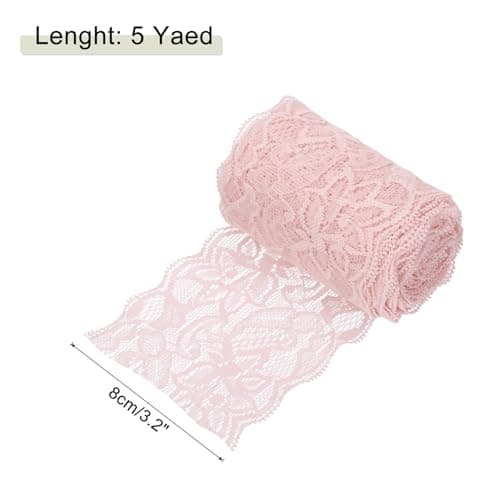 MECCANIXITY 3 Inch Wide 5 Yard Elastic Lace Ribbon Floral Pattern Dark Pink Stretch Lace Trim Embroidered Fabric for Sewing Making, and DIY Crafts, Gift Wrapping, Bouquets, Wedding Decor thumbnail 2