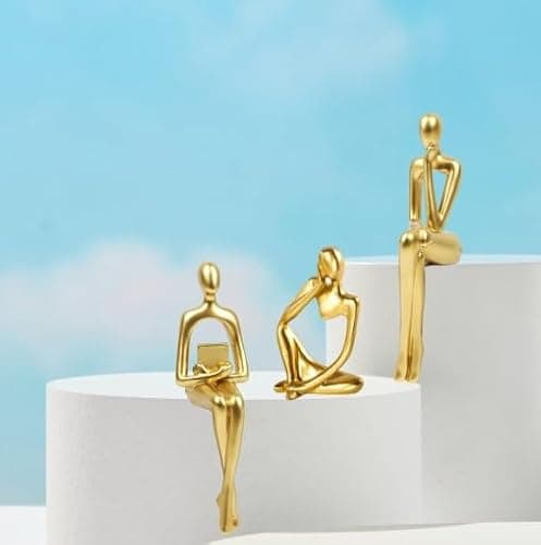 Prettidecor Gold Home Decor Thinker Statue Accents, Set of 3 Thinker Sculptures Office Decor Modern Abstract Resin Decoration on Shelf Table Desk for Living Room Office Bedroom (Large Gold) thumbnail 3