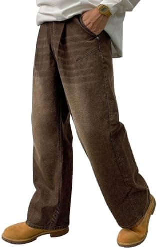 HUNGSON Mens Baggy Jeans for Men Women Y2k Skater Vintage Plain Pants Casual Wide Leg Jeans Loose Fit Denim Jeans Brown thumbnail 4