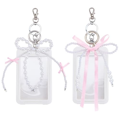 EVERJOYCRAFT 2 Sets Photocard Holder with Pearl Bow Cute Badge Holders - Image 1