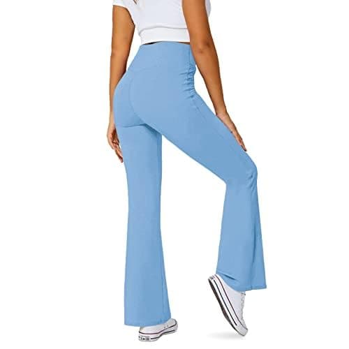 DLOODA Women's Flare Leggings with Pockets-Crossover High Waisted Bootcut Yoga Pants-Tummy Control Bell Bottom Leggings thumbnail 4