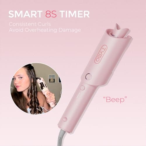 TYMO Automatic Rotating Curling Iron - TYMO CURLPRO Beach Waves Curling Wand, Portable Hair Curler, 500 Million Ionic, Dual Voltage & Lightweight for Travel, Ceramic Coating, 1 Inch, Pink thumbnail 6