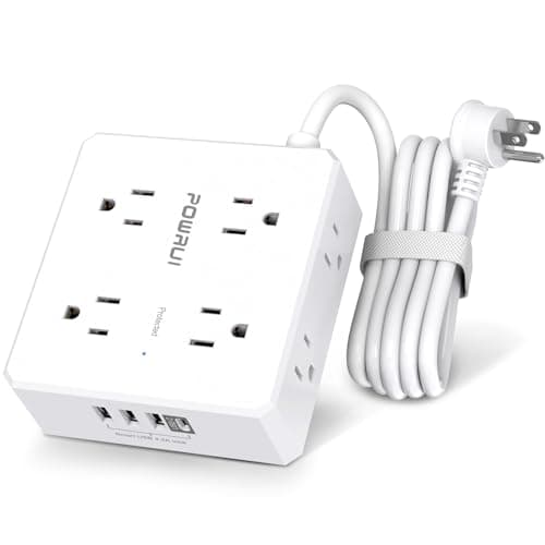 Surge Protector Power Strip - 6 Ft Flat Plug Extension Cord with 8 Widely Outlets and 4 USB Ports(1 USB C), 3 Side Outlet Extender for Home Office, White, ETL Listed - Image 1