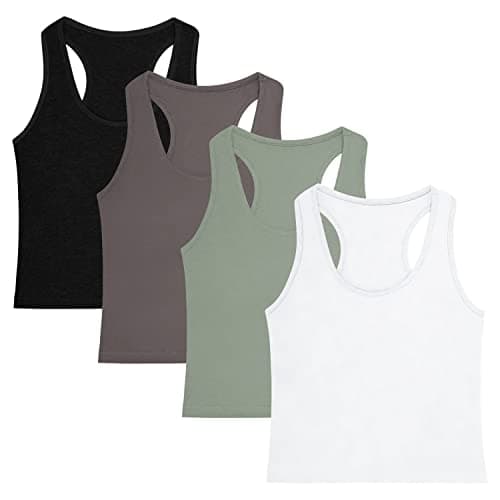 4 Pieces Women's Crop Tops Cotton Basic Tank Tops Racerback Sleeveless Sports Workout Crop Tank Tops thumbnail 6