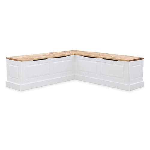 Riverbay Furniture 18" High Transitional Backless Wood Corner Kitchen Breakfast Nook Bench, with Hidden Storage, in White & Natural Finish - Image 1