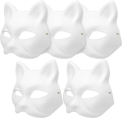 ChicRosa 5 Pcs Cat Masks White Paper Blank Hand Painted Masks Halloween Masquerade Costume Cosplay Accessories - Image 1