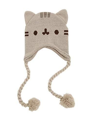 Pusheen Cat Face Ears Beanie - Pusheen the Cat Beanie Hat - Grey with Tassels - Image 1